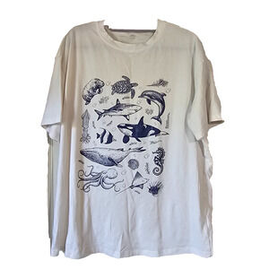 Ocean Animals Graphic T Shirt White Dolphin Whale Shark Turtle Tee Unisex Medium
